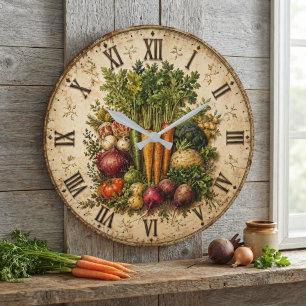 Reloj Redondo Grande Farm Fresh Vegetables Rustic Farmhouse Kitchen