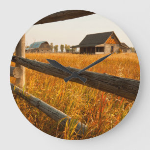 Reloj Redondo Grande Farm House And Rail Fence In Grand Teton