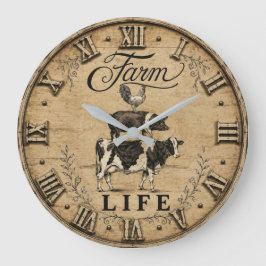 Reloj Redondo Grande Farm Life Rustic Vintage Farm Animals Farmhouse