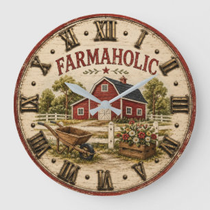 Reloj Redondo Grande Farmaholic Rustic Red Barn