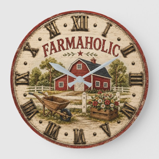 Reloj Redondo Grande Farmaholic Rustic Red Barn  (Anverso)