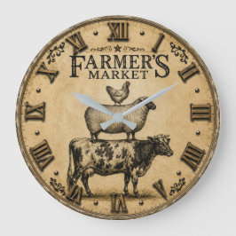 Reloj Redondo Grande Farmer's Market Farm Animals Rustic Farmhouse