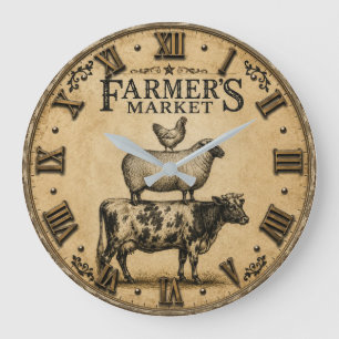 Reloj Redondo Grande Farmer's Market Farm Animals Rustic Farmhouse