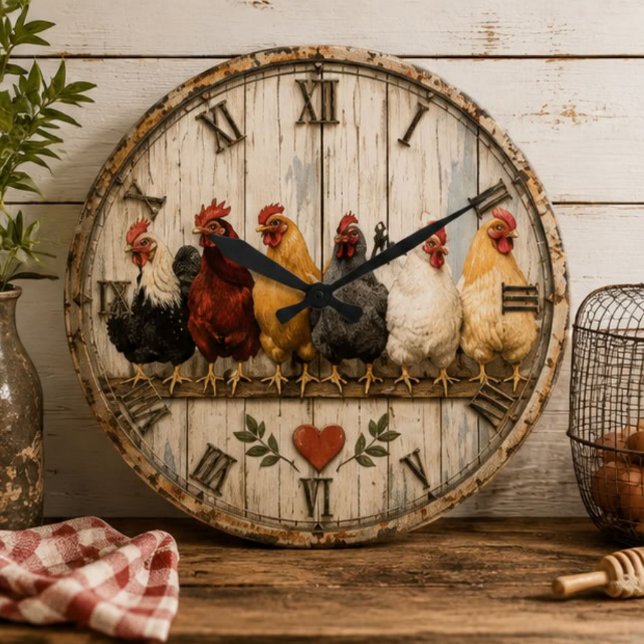 Reloj Redondo Grande Farmhouse Chicken Rustic  (Subido por el creador)