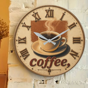 Reloj Redondo Grande Farmhouse Rustic Vintage Kitchen Coffee Cup