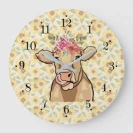 Reloj Redondo Grande Farmhouse Sunflower Country Milk Cow Wall Clock