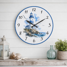 Reloj Redondo Grande Faro Blanco Azul Náutico