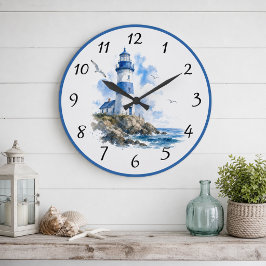 Reloj Redondo Grande Faro Blanco Azul Náutico
