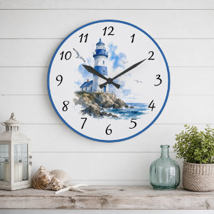 Reloj Redondo Grande Faro Blanco Azul Náutico