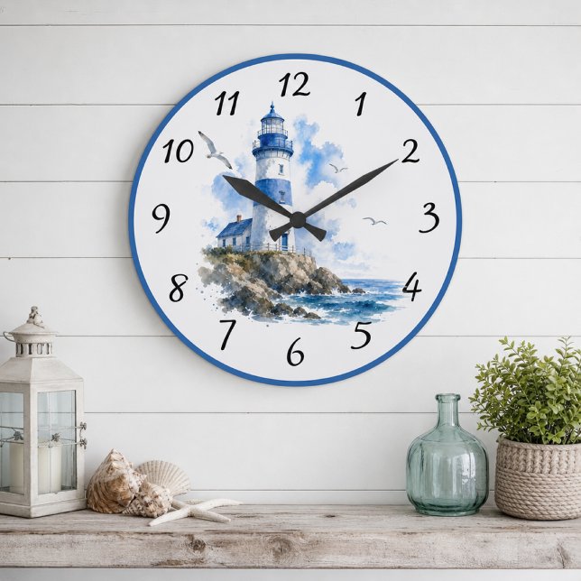 Reloj Redondo Grande Faro Blanco Azul Náutico  (Subido por el creador)