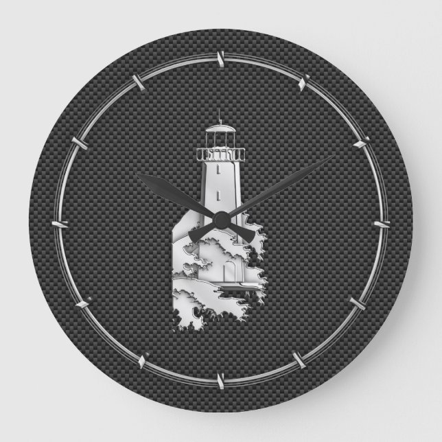 Reloj Redondo Grande Faro de estilo cromado en fibra de carbono (Anverso)