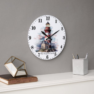 Reloj Redondo Grande Faro de playa lindo amantes agregar nombre