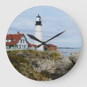 Reloj Redondo Grande Faro de Portland Headlight en costa rocosa