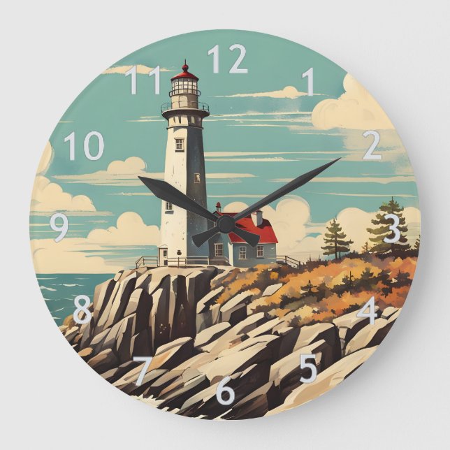 Reloj Redondo Grande Faro de póster de época (Anverso)