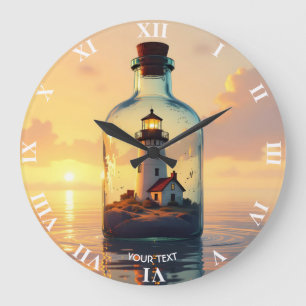 Reloj Redondo Grande Faro En Botella De Fantasía Lindo