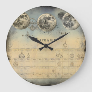 Reloj Redondo Grande Fase retro lunar Almanac - Ele celeste nostálgico