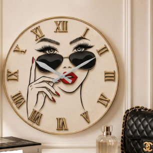 Reloj Redondo Grande Fashion Woman Sunglasses Red Lips Gold