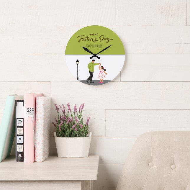 Reloj Redondo Grande Father’s Day Gift for Dad | Custom Photo & Name (Sala de lectura)