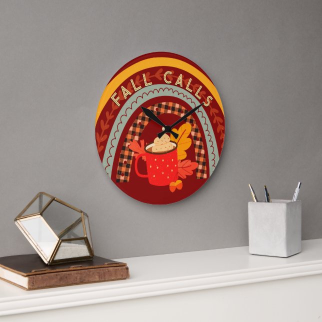 Reloj Redondo Grande Faun Fall llama a Rainbow Hot Cocoa Clock (Oficina)