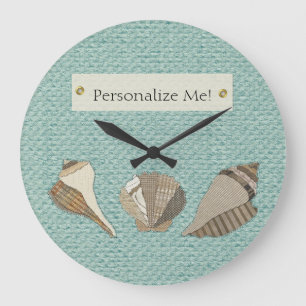 Reloj Redondo Grande Faux Canvas Fabric Personalized Seashell Applique