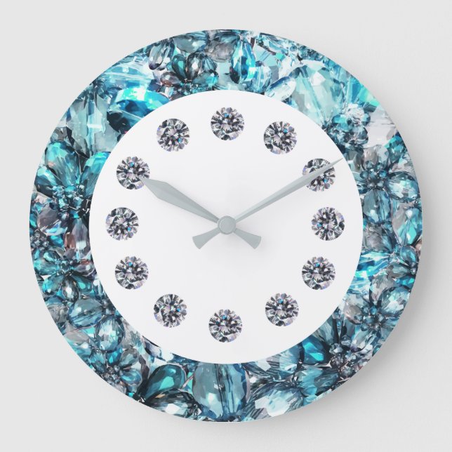 Reloj Redondo Grande Faux Glitzy Jewel Bling Wall Clock (Anverso)