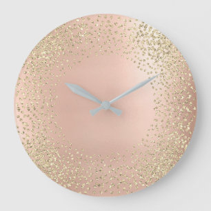 Reloj Redondo Grande Faux Gold Cristales Confetti Purpurina Rubor Rosa