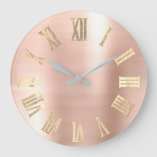 Reloj Redondo Grande Faux Gold Metallic Beauty Roman Numbers Rubor (Anverso)