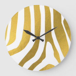 Reloj Redondo Grande Faux Gold Zebra Print Stripes Pattern