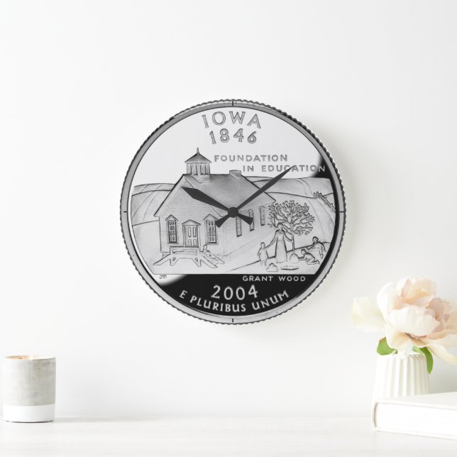 Reloj Redondo Grande Faux Iowa State Quarter (Hogar)