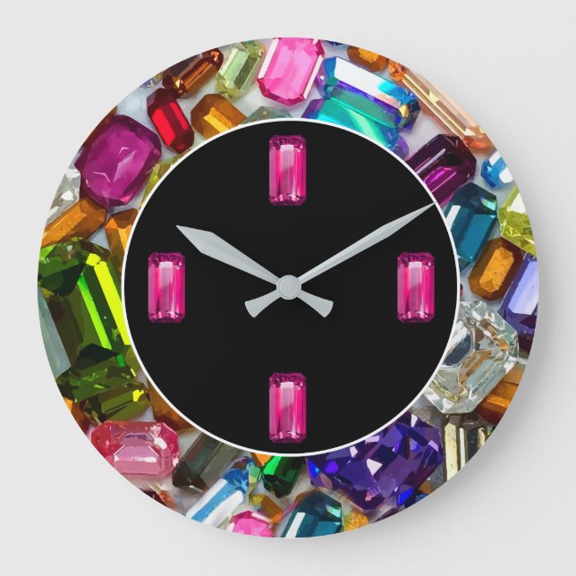 Reloj Redondo Grande Faux Jewel Glitzy Bling Wall Clocks (Anverso)
