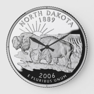 Reloj Redondo Grande Faux North Dakota State Quarter Clock