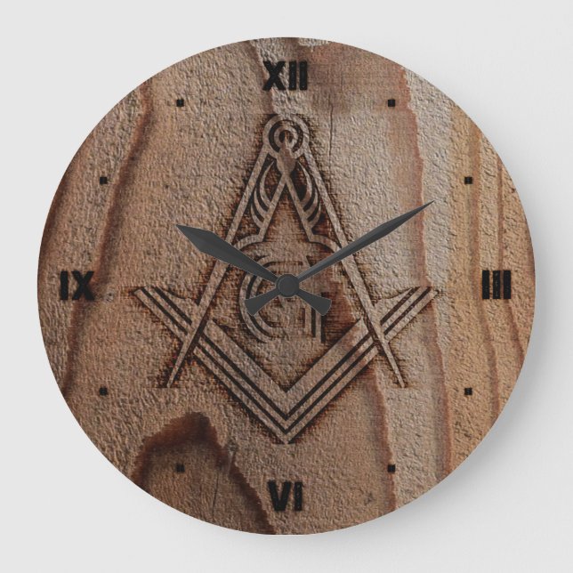 Reloj Redondo Grande Faux Rustic Wood Masonic Clocks | Freemason Gifts (Anverso)