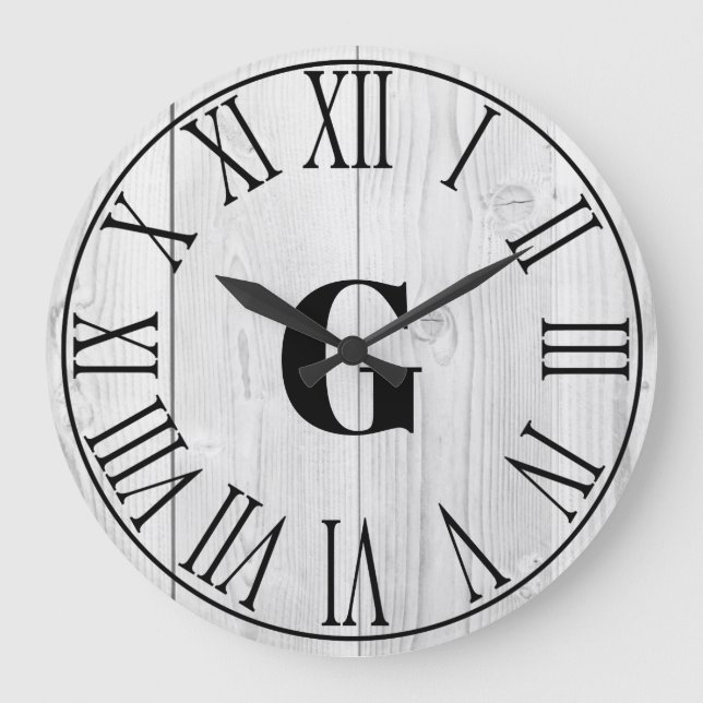 Reloj Redondo Grande Faux White Wood y Black (Anverso)