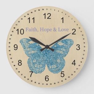 Reloj Redondo Grande Fe, esperanza, mariposa amor