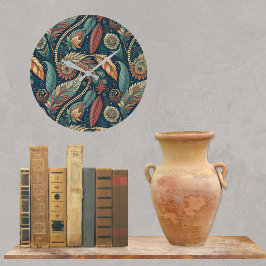 Reloj Redondo Grande Feather Floral Paisley Resumen de Swirt Étnico