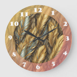 Reloj Redondo Grande Feathers Golden Silver Art