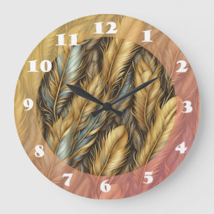 Reloj Redondo Grande Feathers Golden Silver Art