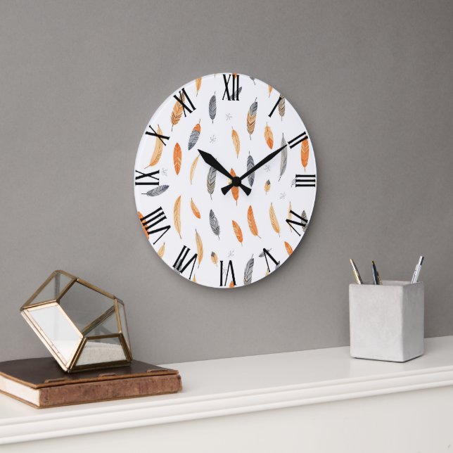 Reloj Redondo Grande Feathers Luxury Trendy Boho Collection (Oficina)
