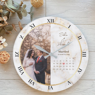 Reloj Redondo Grande Fecha de calendario casada Foto Personalizado pers