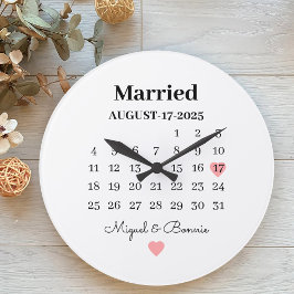 Reloj Redondo Grande Fecha del calendario casado Día de boda personaliz