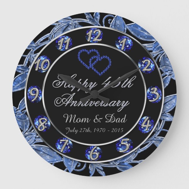 Reloj Redondo Grande Felices 45 Aniversarios de los Números de Hojas de (Anverso)