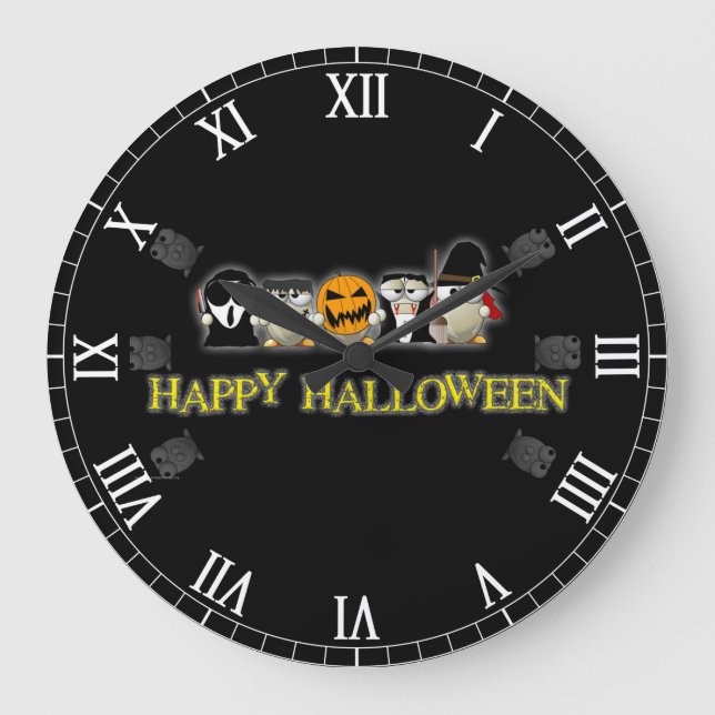 Reloj Redondo Grande Felices amigos de Halloween (Anverso)