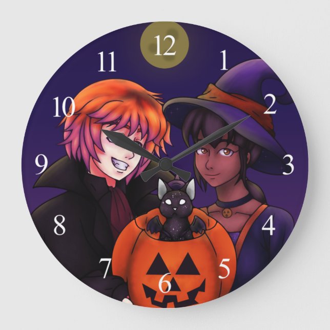 Reloj Redondo Grande Felices disfraces de Halloween (Anverso)