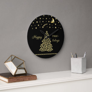 Reloj Redondo Grande Felices Pawlidays, árbol de navidad Gold brillante
