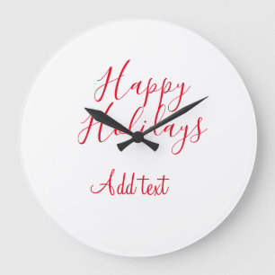 Reloj Redondo Grande Felices vacaciones Navidades caligrafía roja simpl