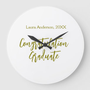 Reloj Redondo Grande Felicidades graduado nombre dorado clase 20XX si