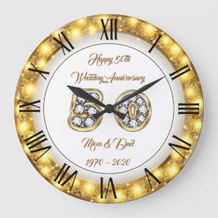 Reloj Redondo Grande Feliciz Personalización Dorada 50 Aniversario