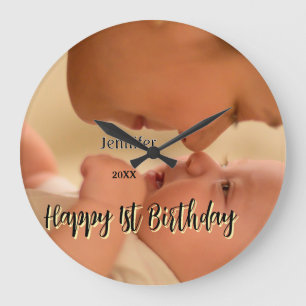 Reloj Redondo Grande Feliz 1er cumpleaños niños bebé madre negro amaril