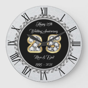 Reloj Redondo Grande Feliz 25º aniversario de Silver Personalizar