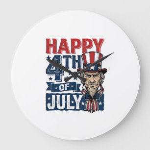 Reloj Redondo Grande Feliz 4 de Julio Camiseta de tío patriótico vintag